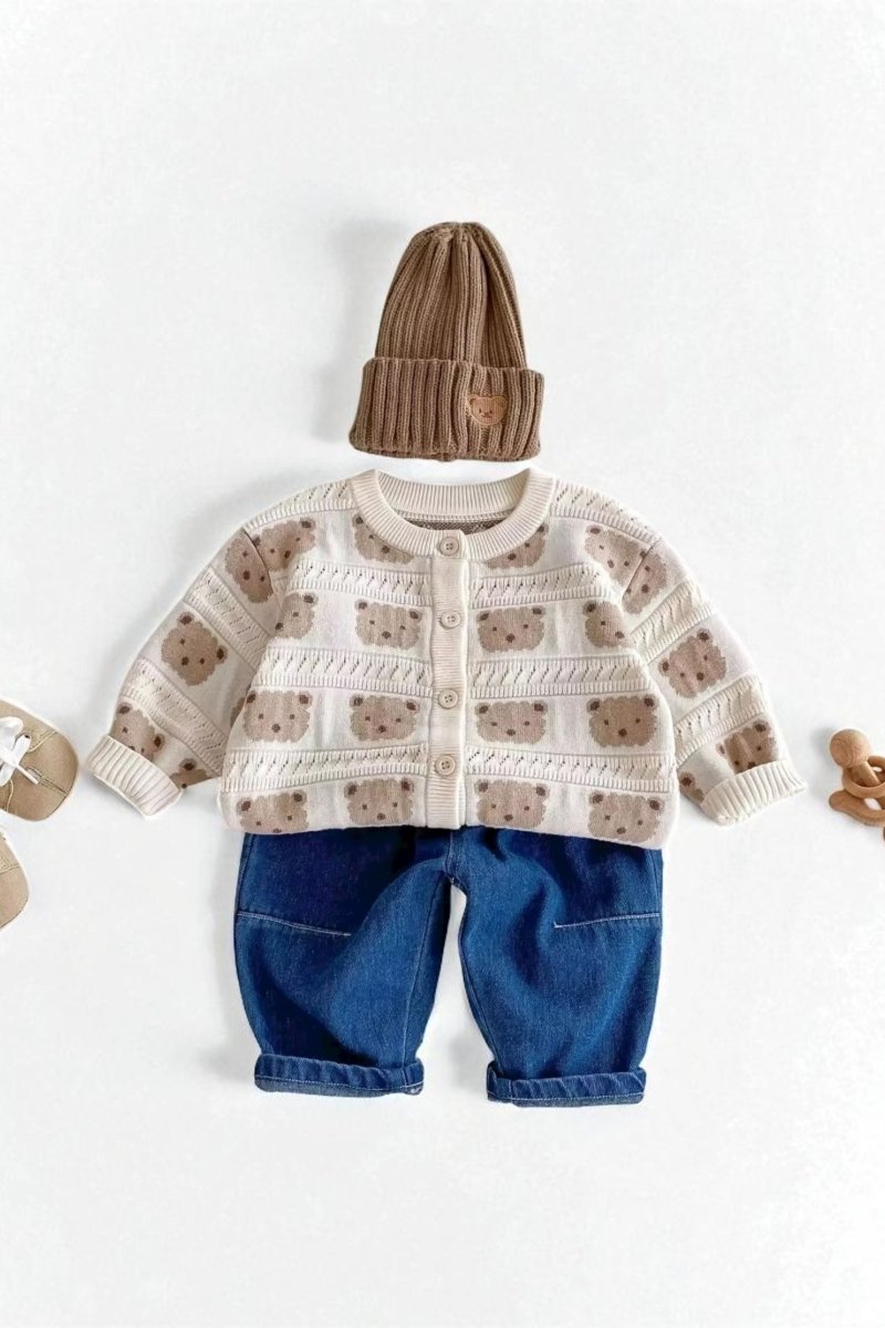 COZY Tonal Bear Cardigan Creme - Cozy Crew Club