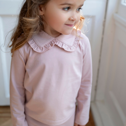Cotton Frill Collar Top - Dusky Pink