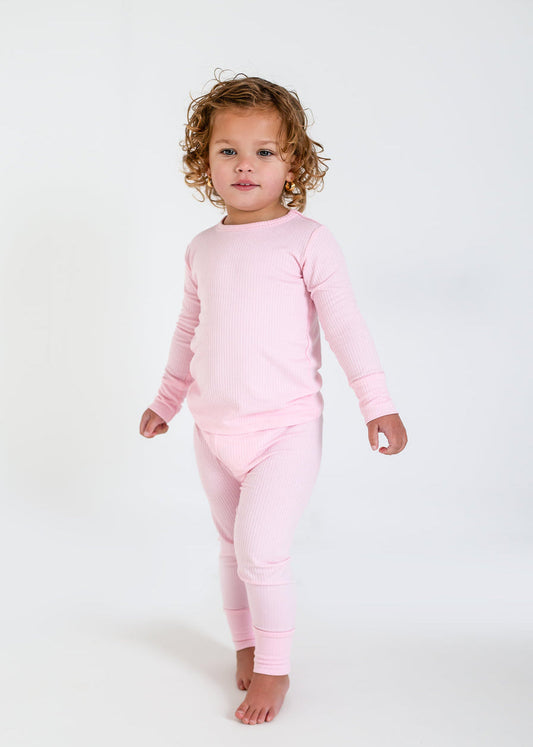 Ribbed Bamboo Two Piece Set Long Sleeve Pyjamas in Pink