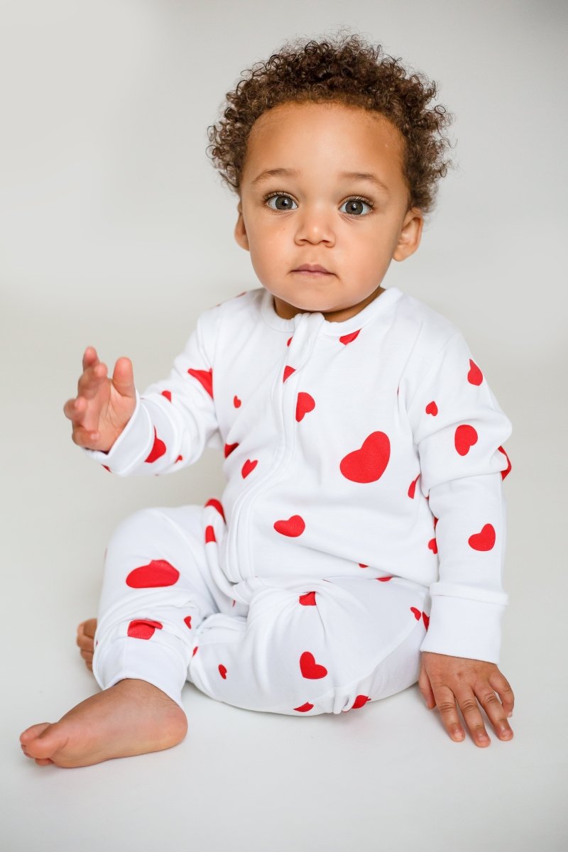 Love Heart Bamboo & Organic Cotton Zip Sleepsuit One Piece - Cozy Crew Club