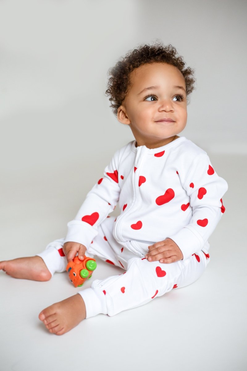 Love Heart Bamboo & Organic Cotton Zip Sleepsuit One Piece - Cozy Crew Club