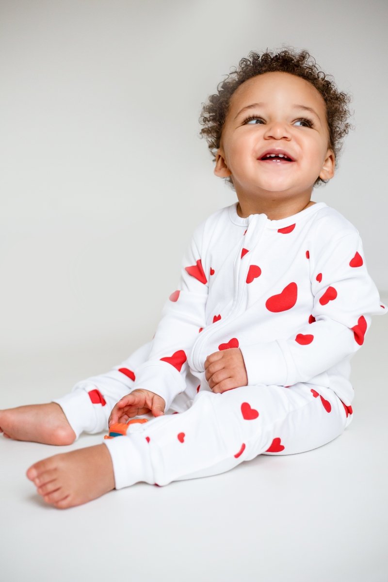 Love Heart Bamboo & Organic Cotton Zip Sleepsuit One Piece - Cozy Crew Club