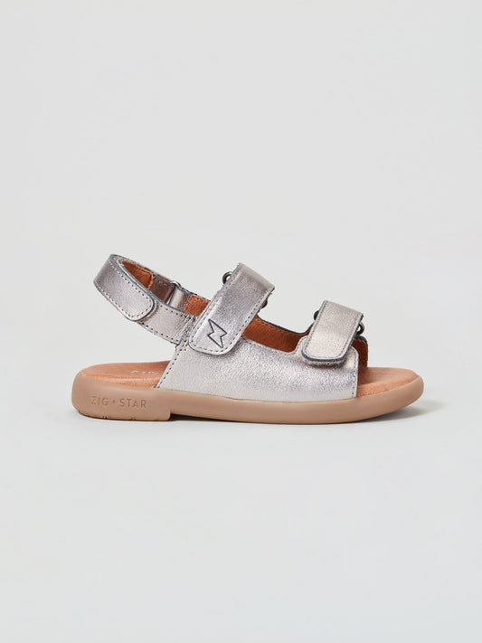 ZIG AND STAR SOLAR INFANT SANDAL PEWTER MOON SIDE