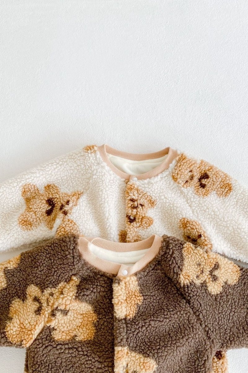 Bear Fleece Romper Cream or Brown - Cozy Crew Club