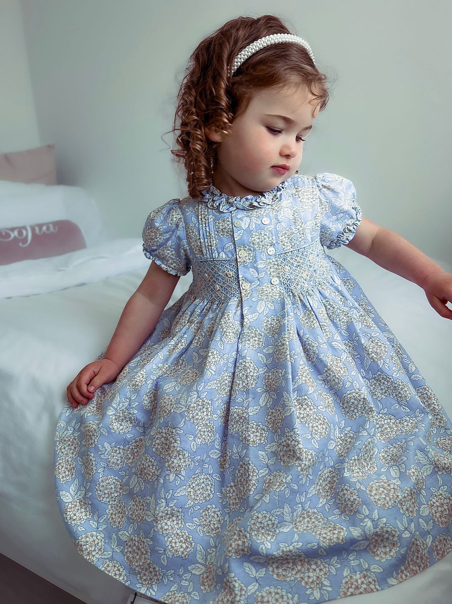 Sarah Louise Blue Hydrangea Smocked Dress - Rose & Albert