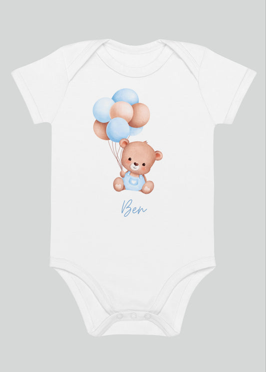 Personalised Name Bear Baloon Bodysuit in Blue