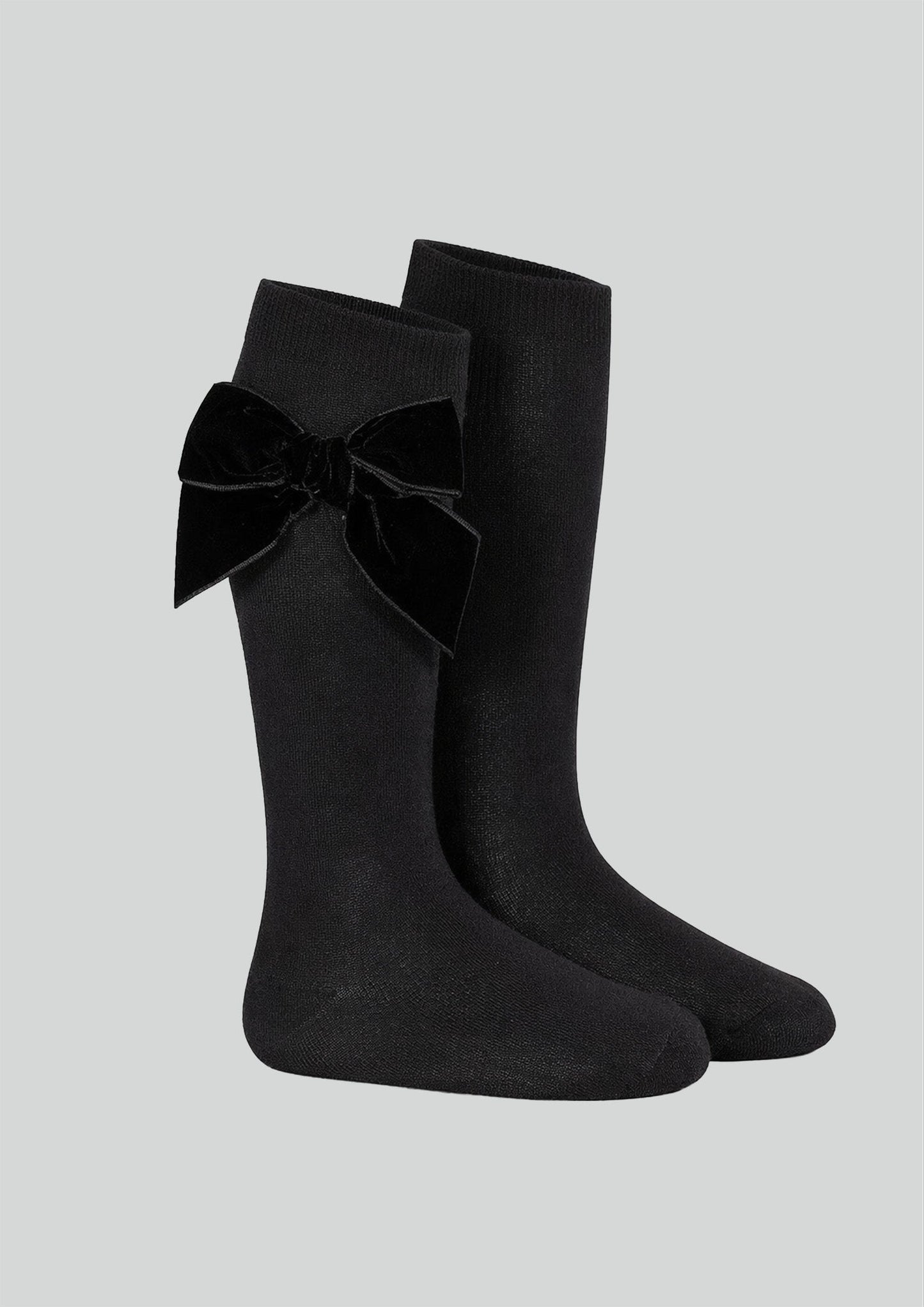 Condor black velvet bow knee socks