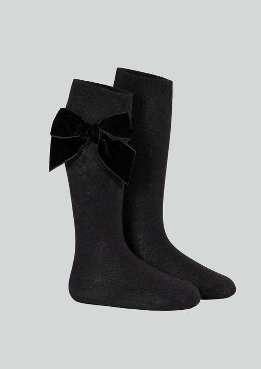 Condor black velvet bow knee socks
