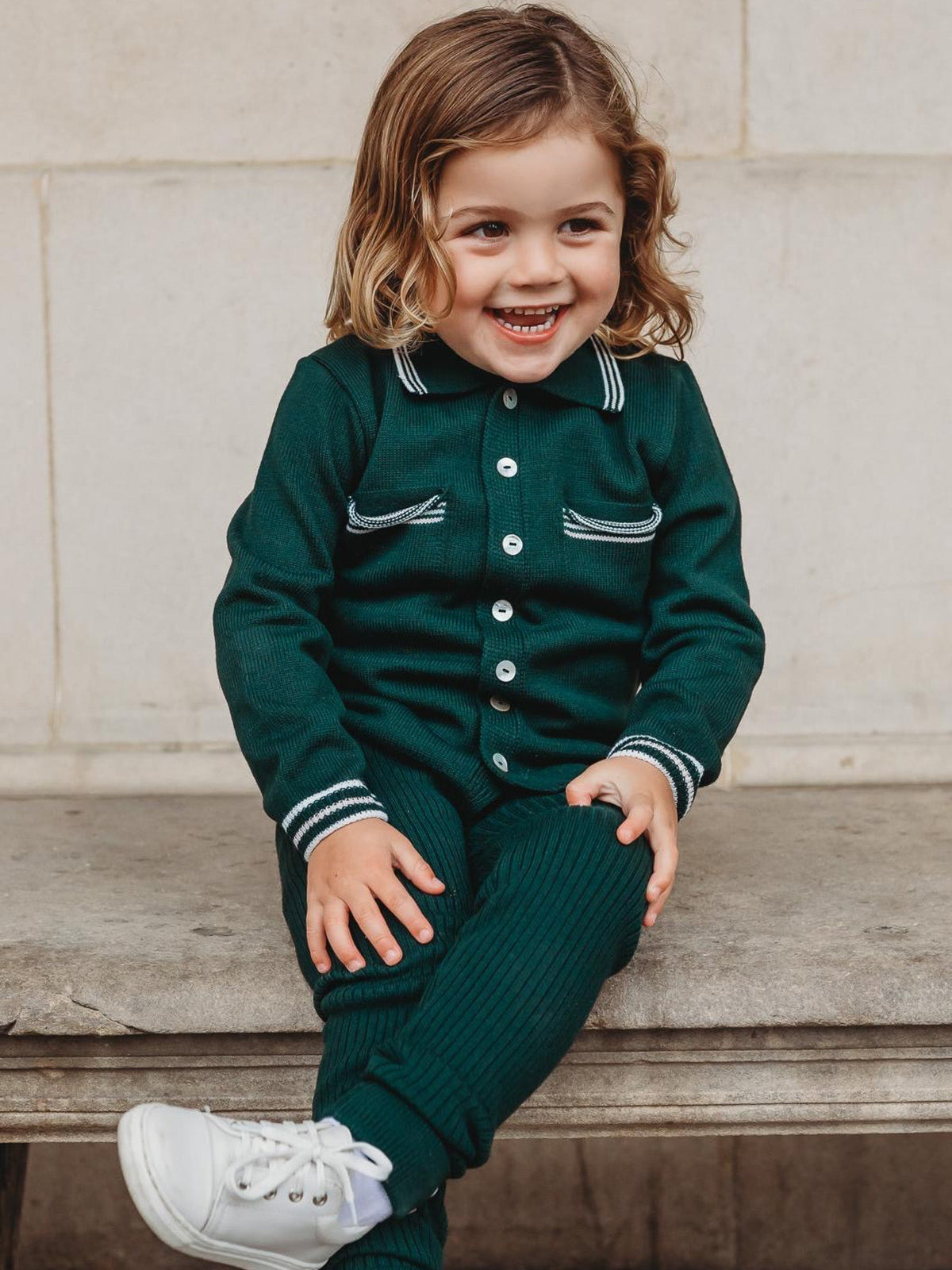 'Buttoned Up' Emerald Green knitted cardigan & legging set - Rose & Albert