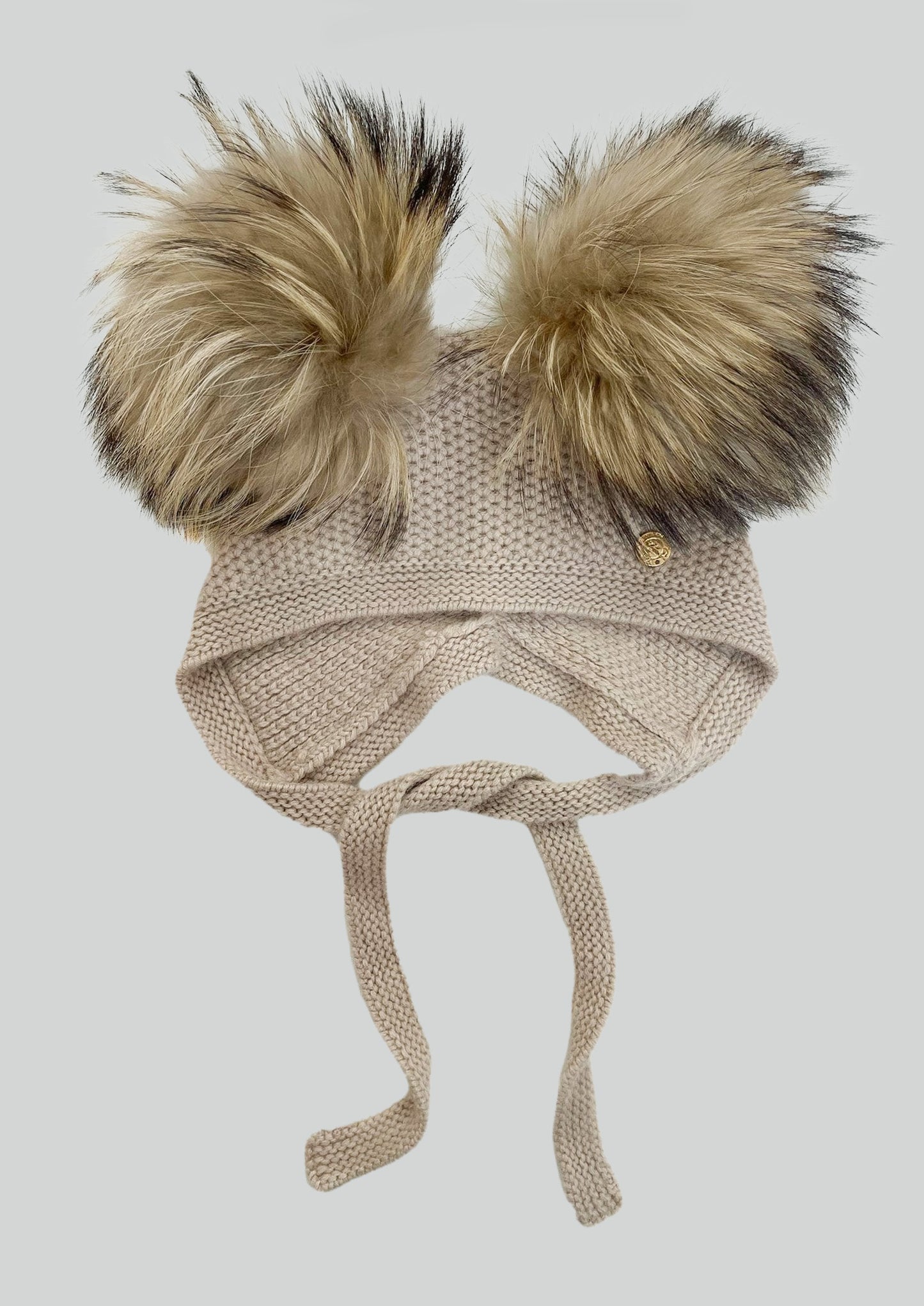 Petite Maison Kids Beige Honeycomb Cashmere Fur Bonnet