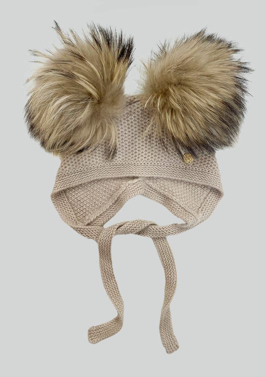 Petite Maison Kids Beige Honeycomb Cashmere Fur Bonnet