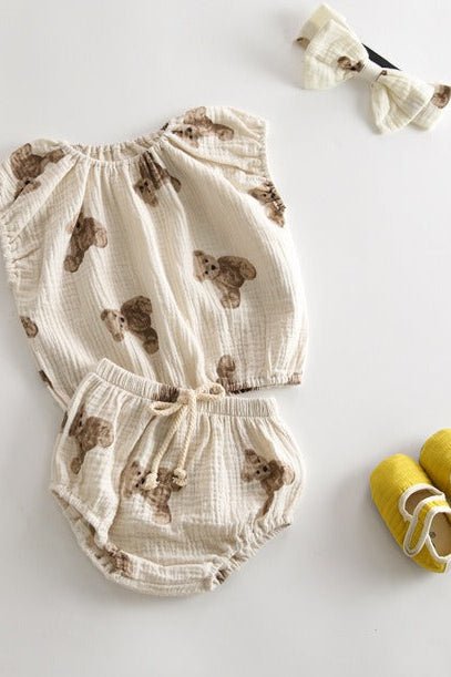 Bear 3 Piece Summer Set (T-Shirt, Shorts & Headband) - Cozy Crew Club