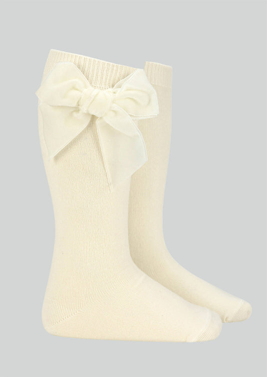 Condor Cream velvet bow knee socks