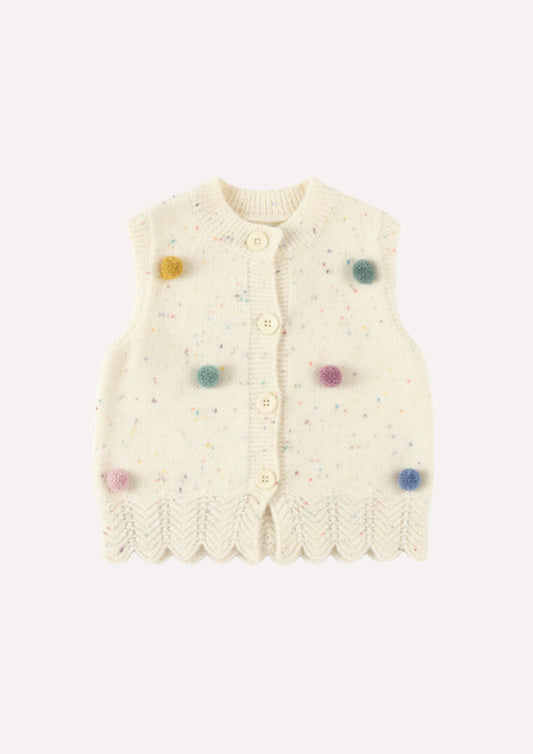 Creamy Pom Vest in White