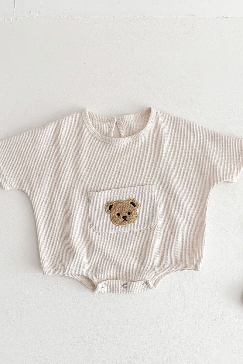 Waffle Bear Bodysuit Brown or Creme - Cozy Crew Club