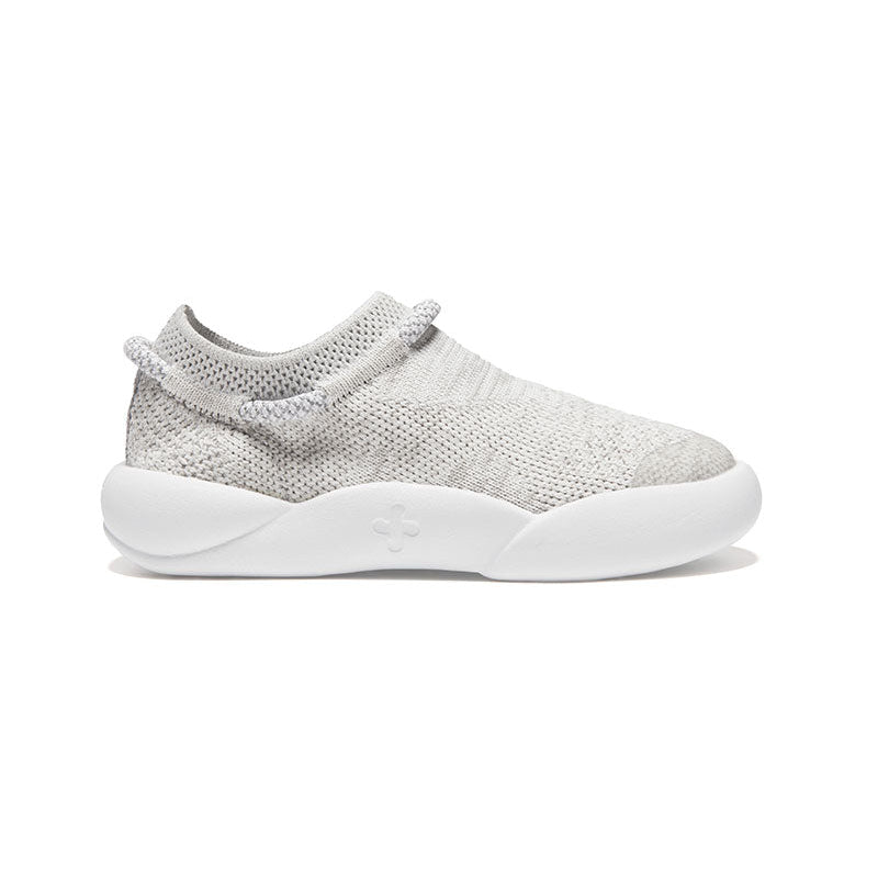 Grey Dubs Flex wide-fit sensory-friendly kids trainer, side view