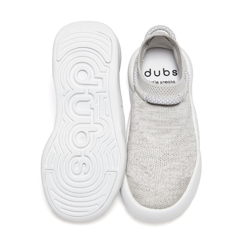 Grey Dubs Flex wide-fit sensory-friendly kids trainer, top view