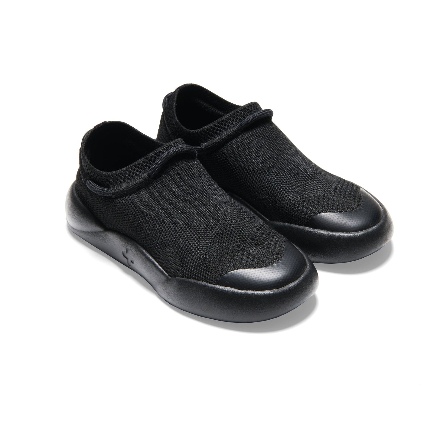 black Dubs Flex wide-fit sensory-friendly kids trainer, quarter view