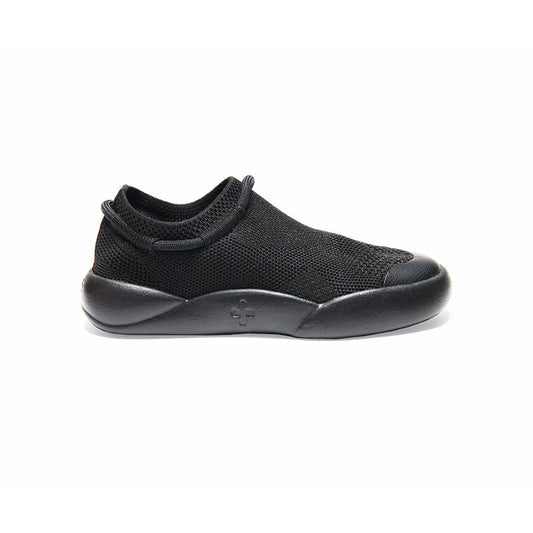 black Dubs Flex wide-fit sensory-friendly kids trainer, side view