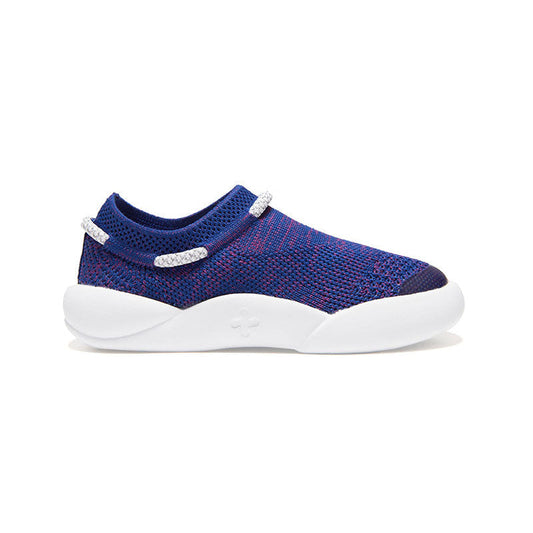 Blue Dubs Flex wide-fit sensory-friendly kids trainer, side view