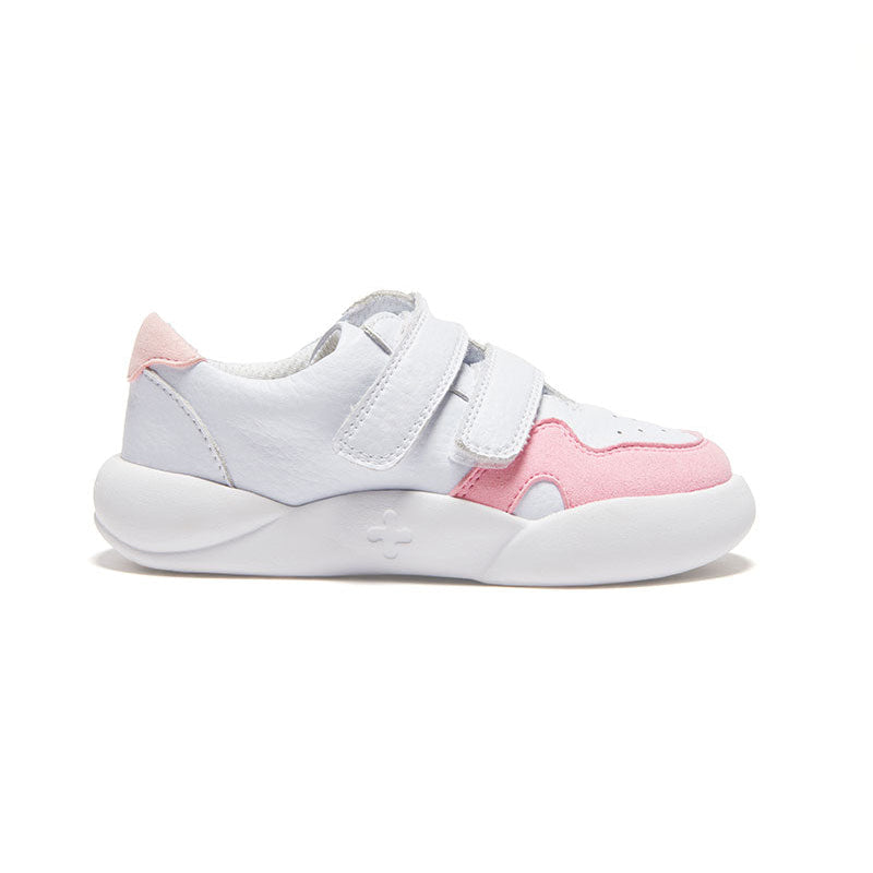 Pink and White Dubs glide wide-fit quality durable leather kids trainer, side view