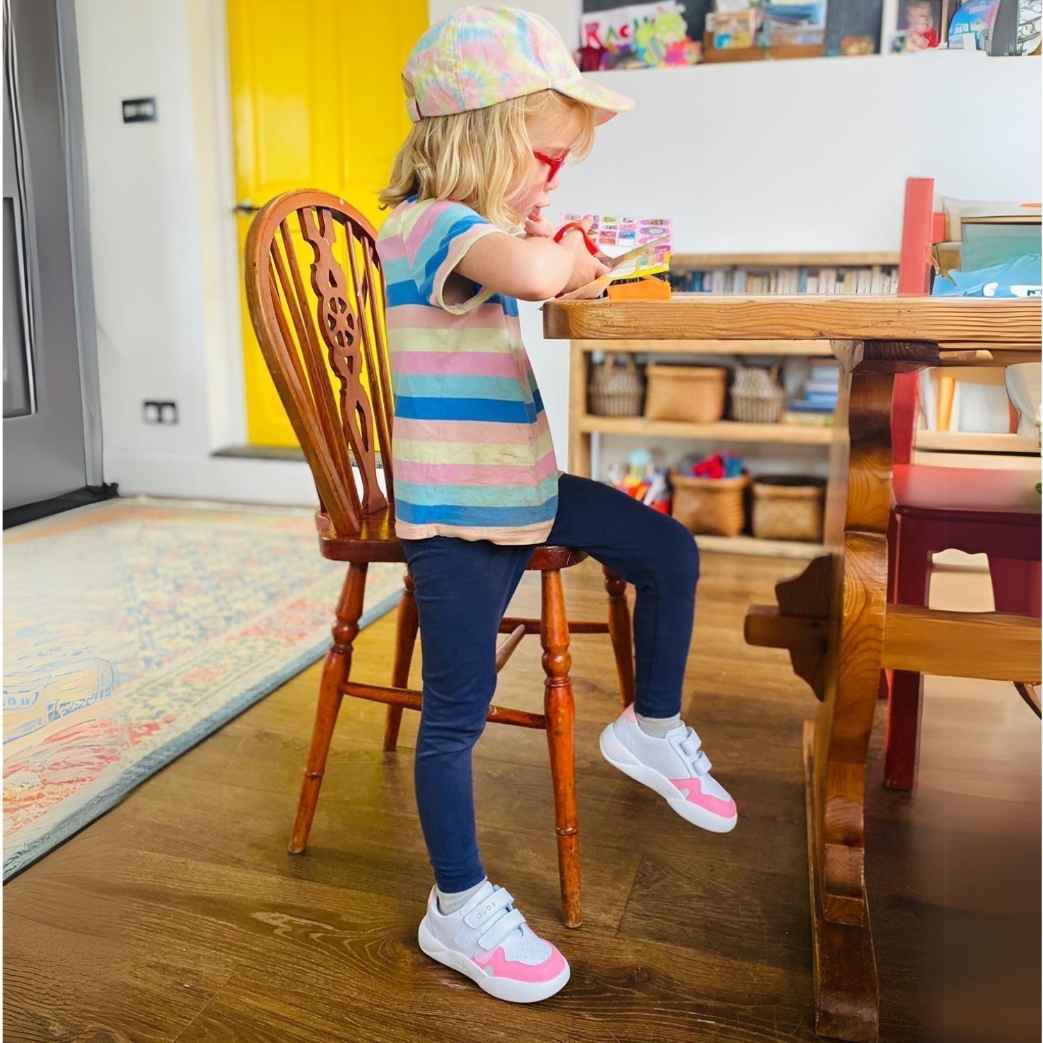 Pink and White Dubs glide wide-fit quality durable leather kids trainer, kitchen