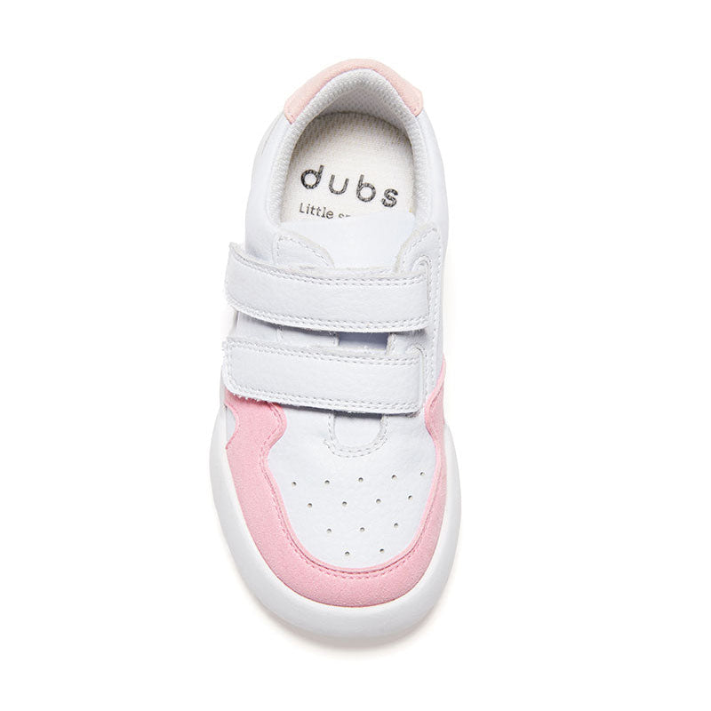 Pink and White Dubs glide wide-fit quality durable leather kids trainer, top view
