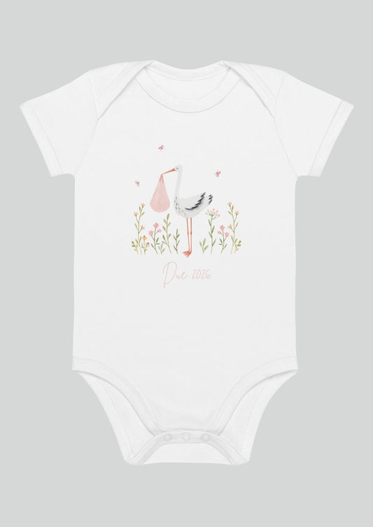 Stork Baby Girl Due Bodysuit