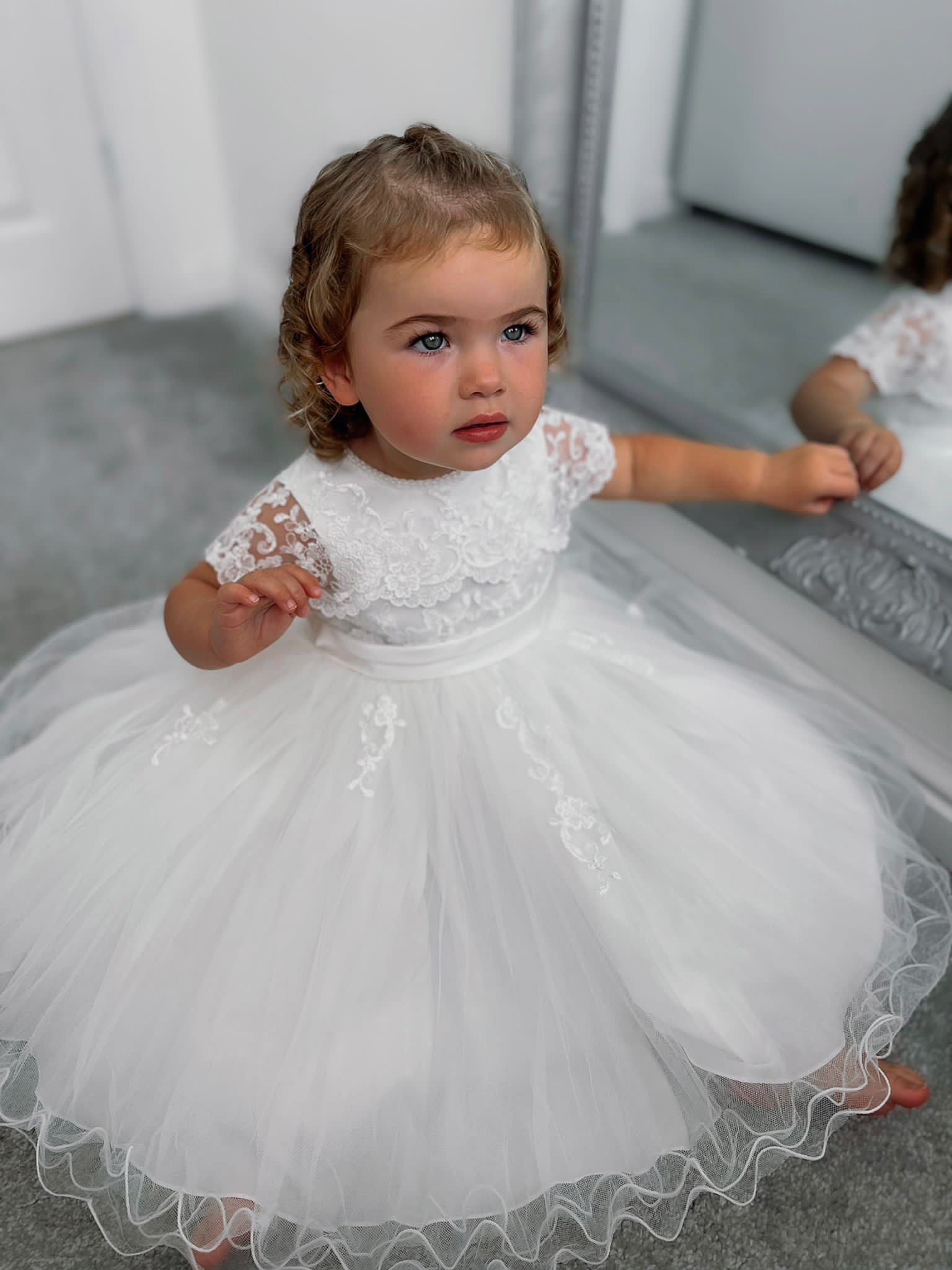 Sarah Louise Ivory Vintage Lace & Tulle Occasion Dress - Rose & Albert