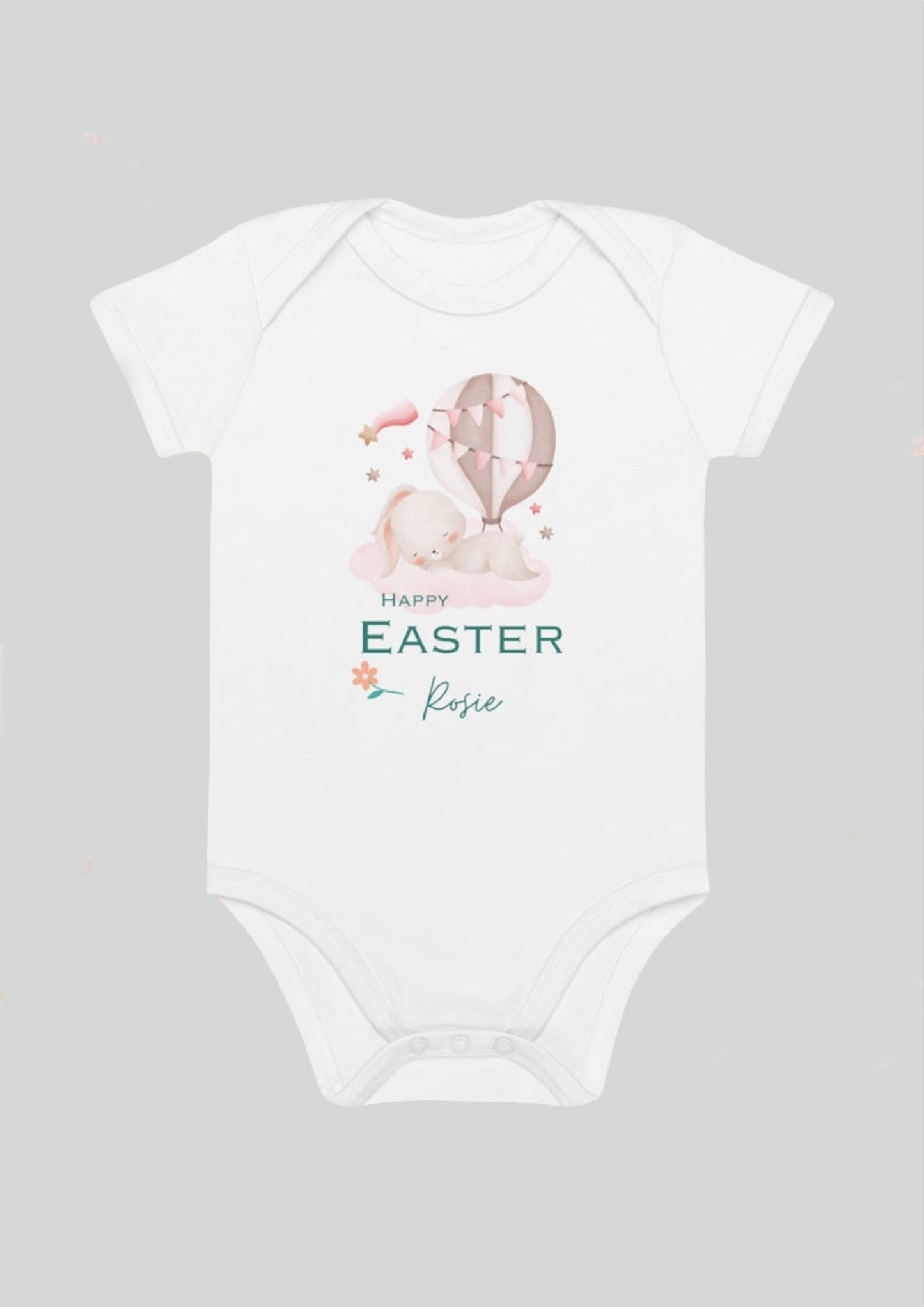 Happy Easter Personalised Bunny Hot Air Baloon Print Bodysuit