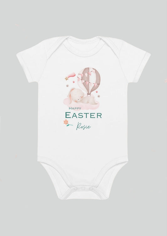 Happy Easter Personalised Bunny Hot Air Baloon Print Bodysuit