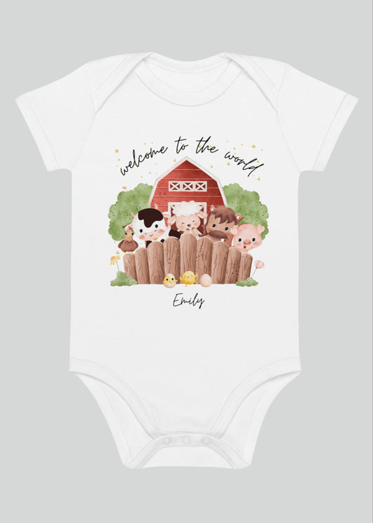 Welcome to the World Farm Animals Personalised Name Bodysuit