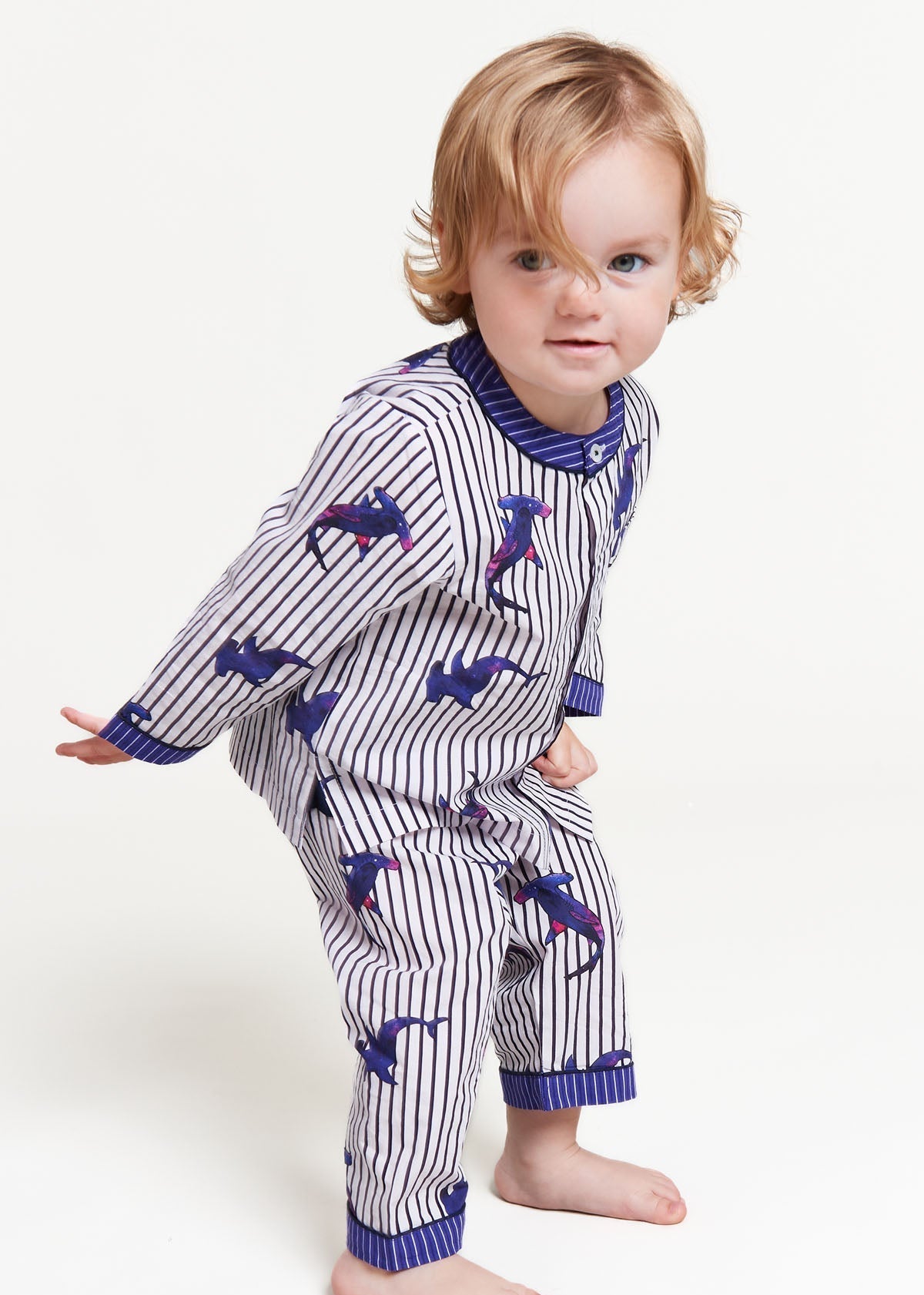 galactic sharks - organic cotton baby pyjama set - Kutti Lulu