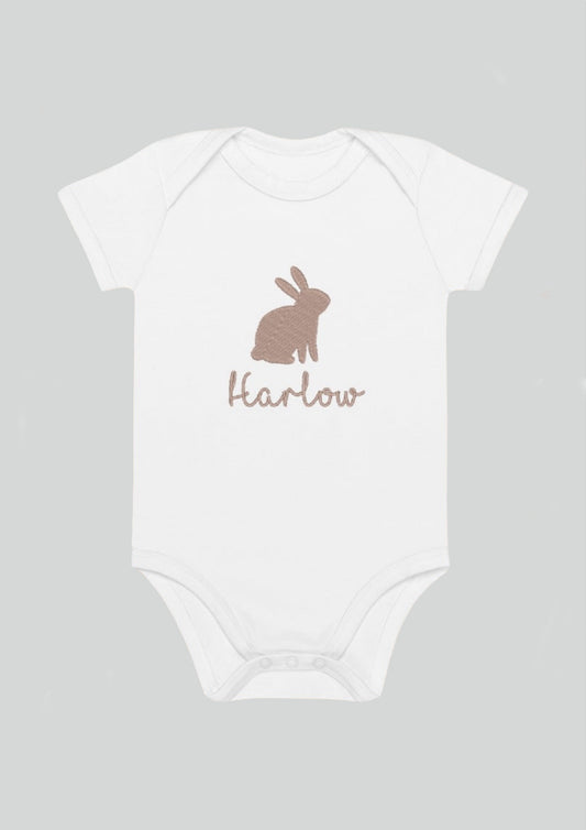 Easter Bunny Name Personalised Embroidered Bunny Bodysuit in Red