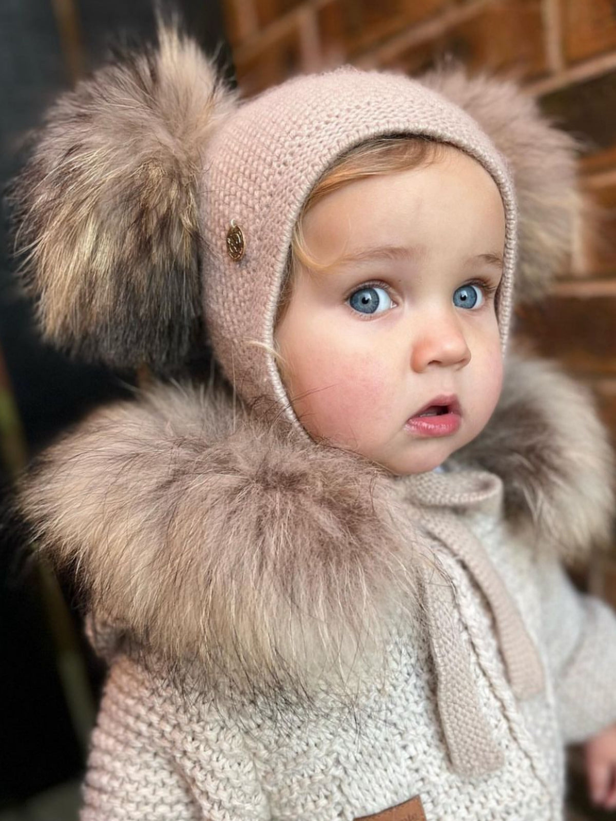 Petite Maison Kids Beige Honeycomb Cashmere Fur Bonnet - Rose & Albert