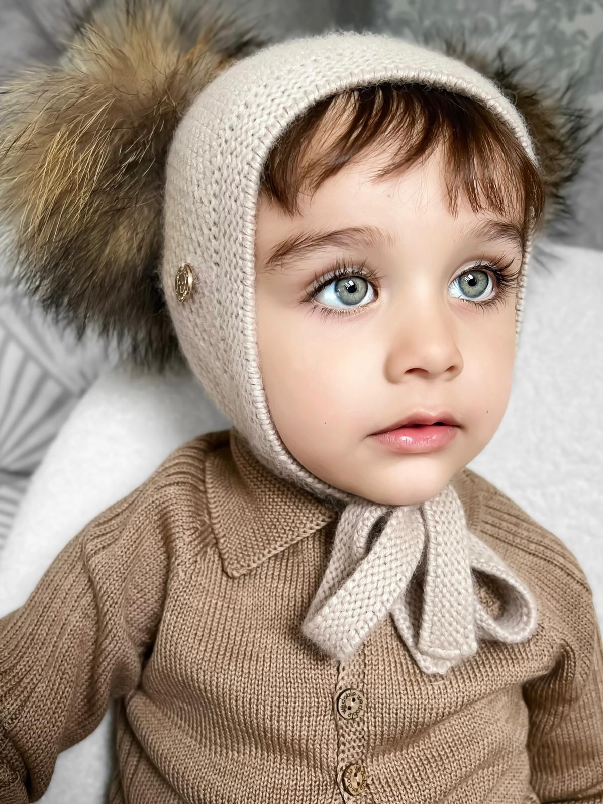 Petite Maison Kids Beige Honeycomb Cashmere Fur Bonnet - Rose & Albert