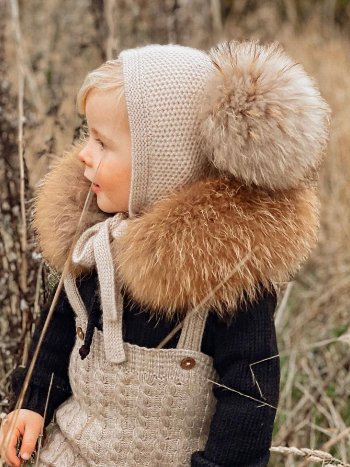 Petite Maison Kids Beige Honeycomb Cashmere Fur Bonnet - Rose & Albert
