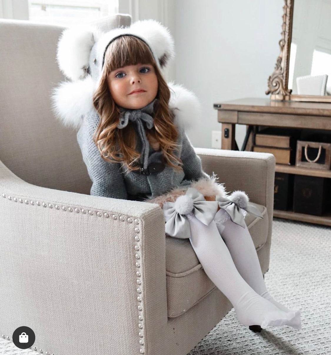 Petite Maison Kids Grey Honeycomb Cashmere Fur Bonnet - Rose & Albert