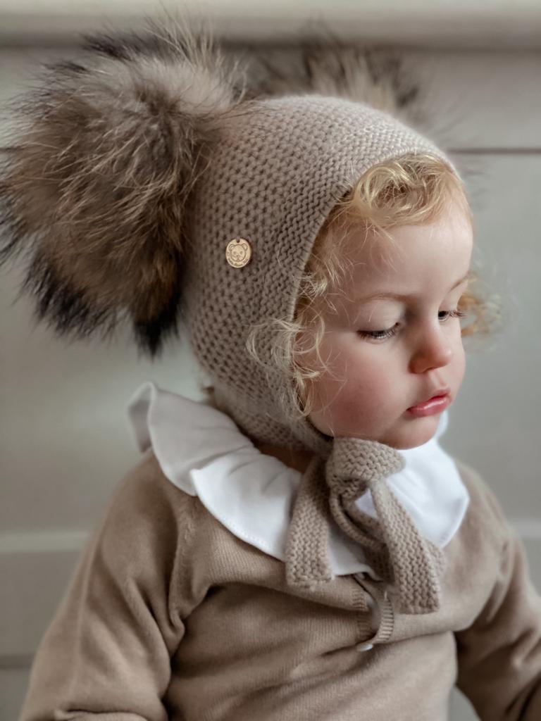 Petite Maison Kids Beige Honeycomb Cashmere Fur Bonnet - Rose & Albert