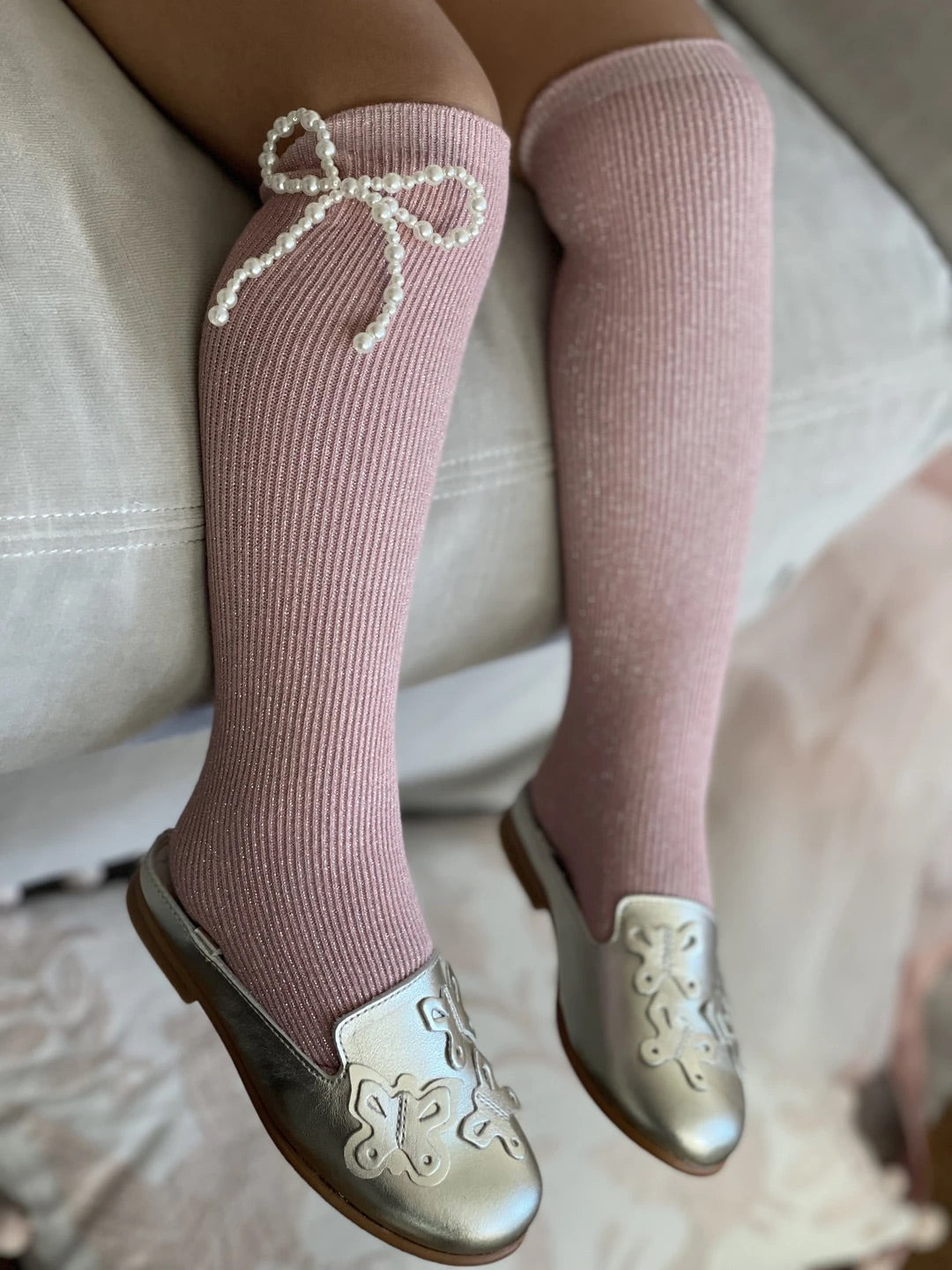 Petite Maison Pink Perla Shimmer Socks - Rose & Albert