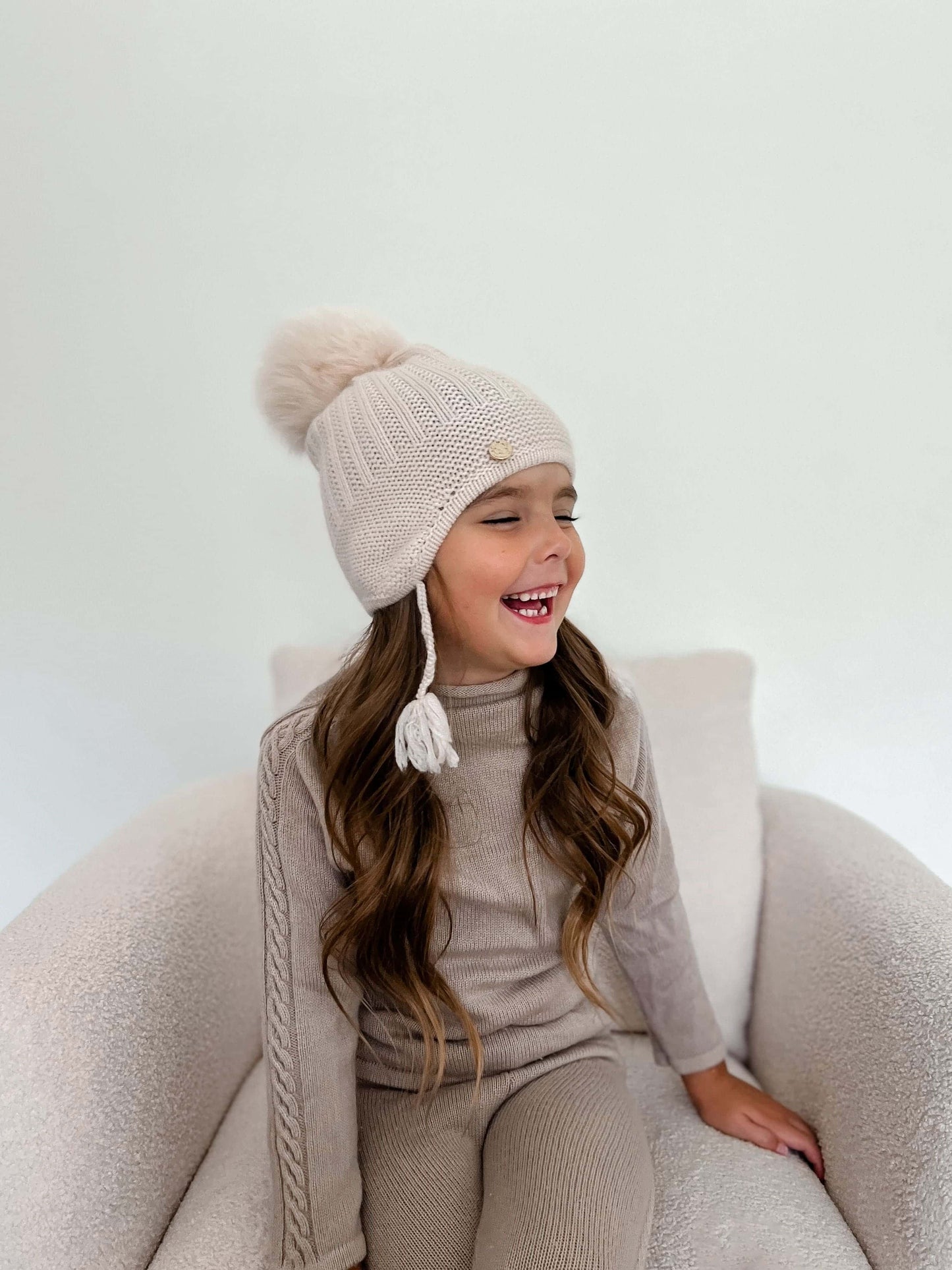 Petite Maison Kids Cream 'London' Fur Pom Aviator Hat - Rose & Albert