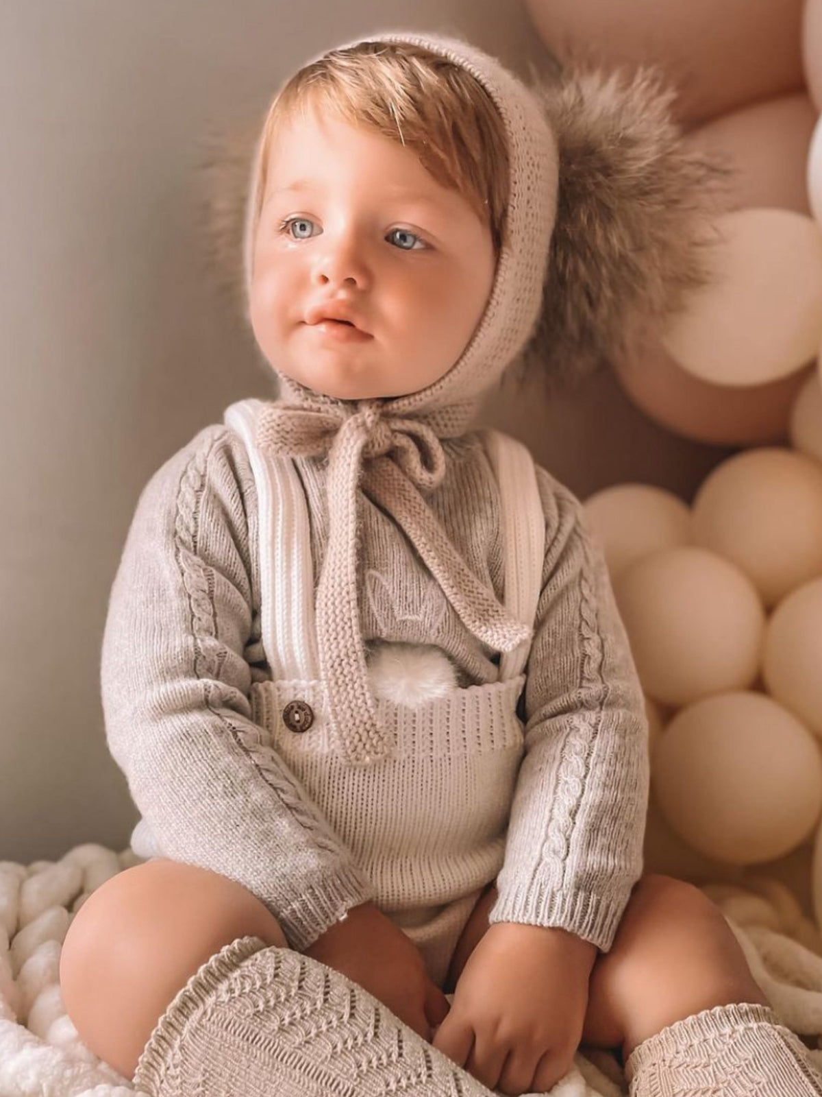 Petite Maison Kids Beige Honeycomb Cashmere Fur Bonnet - Rose & Albert