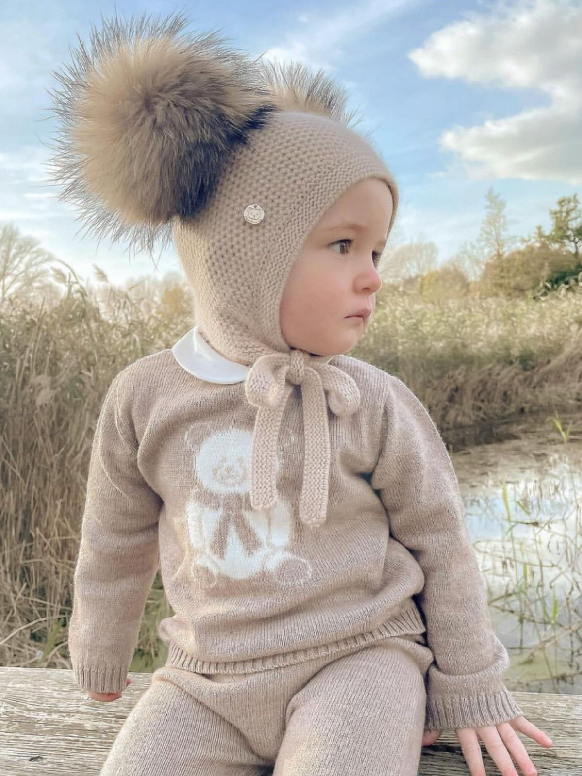 Petite Maison Kids Beige Honeycomb Cashmere Fur Bonnet - Rose & Albert