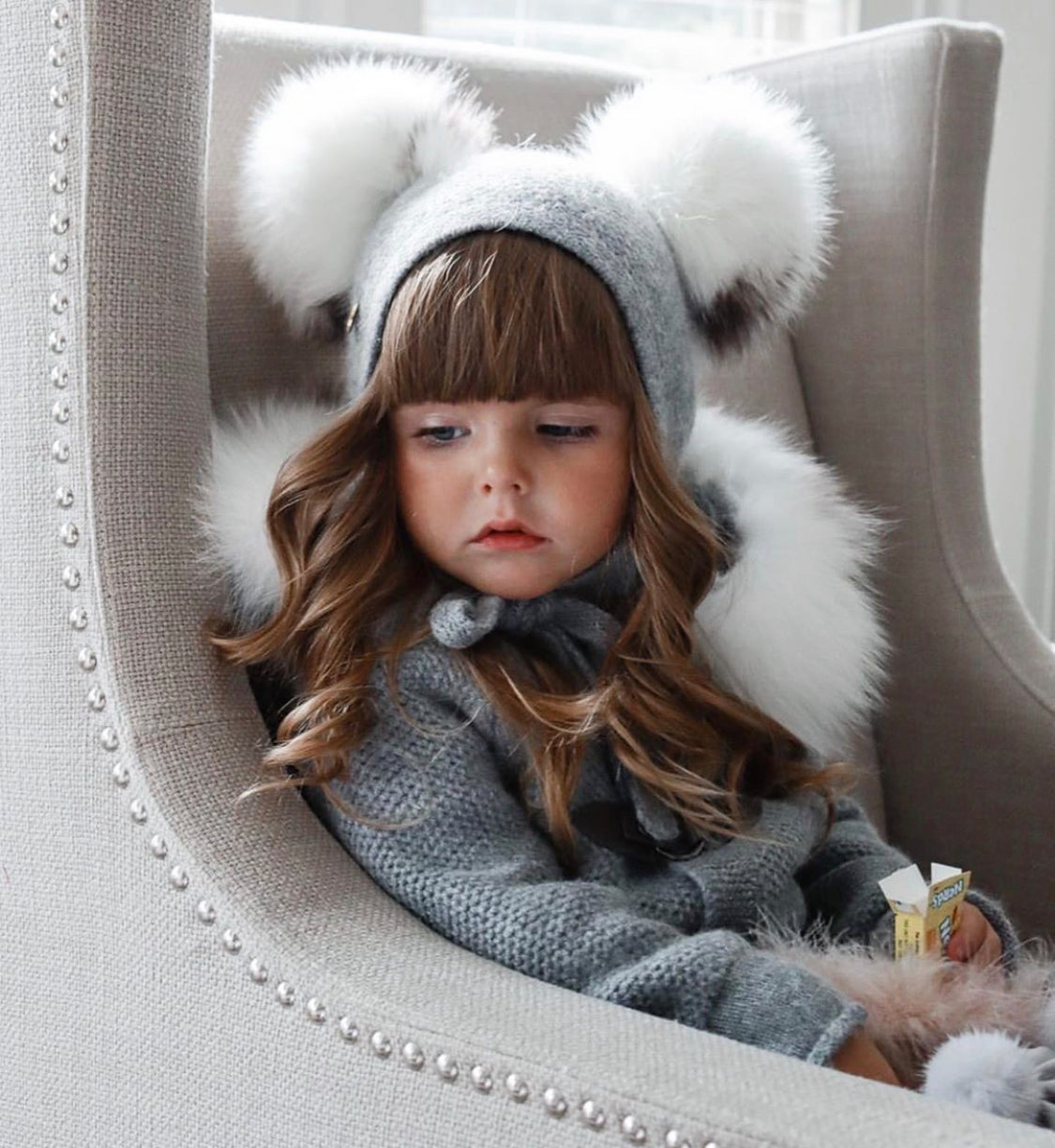 Petite Maison Kids Grey Honeycomb Cashmere Fur Bonnet - Rose & Albert