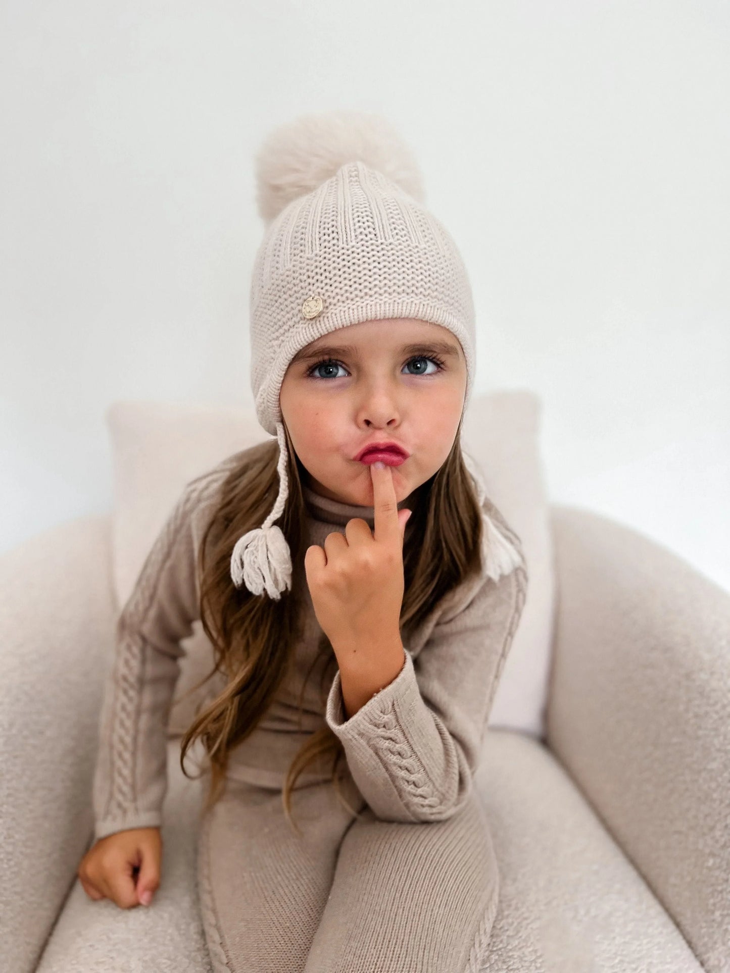 Petite Maison Kids Cream 'London' Fur Pom Aviator Hat - Rose & Albert