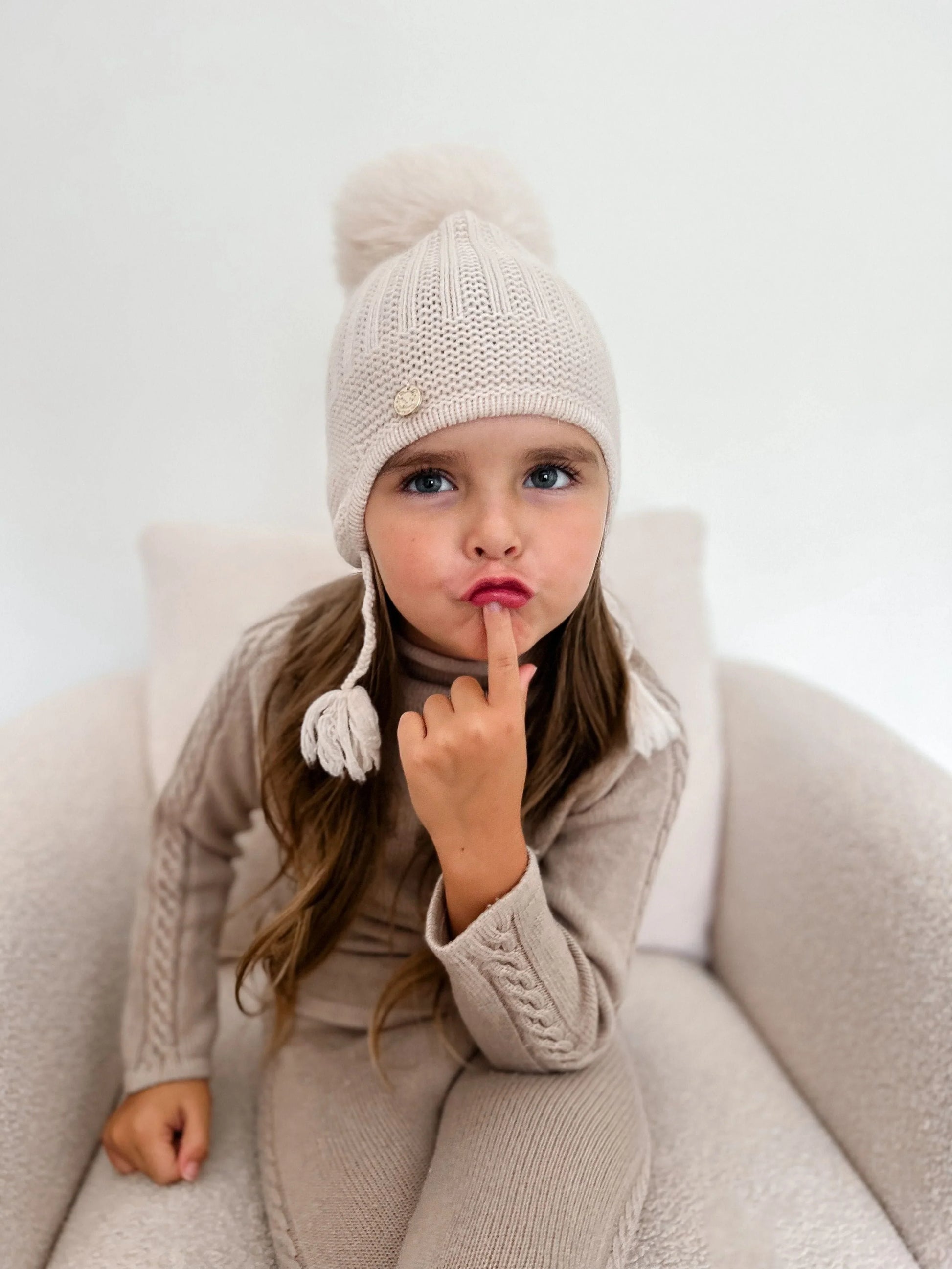 Petite Maison Kids Cream 'London' Fur Pom Aviator Hat - Rose & Albert