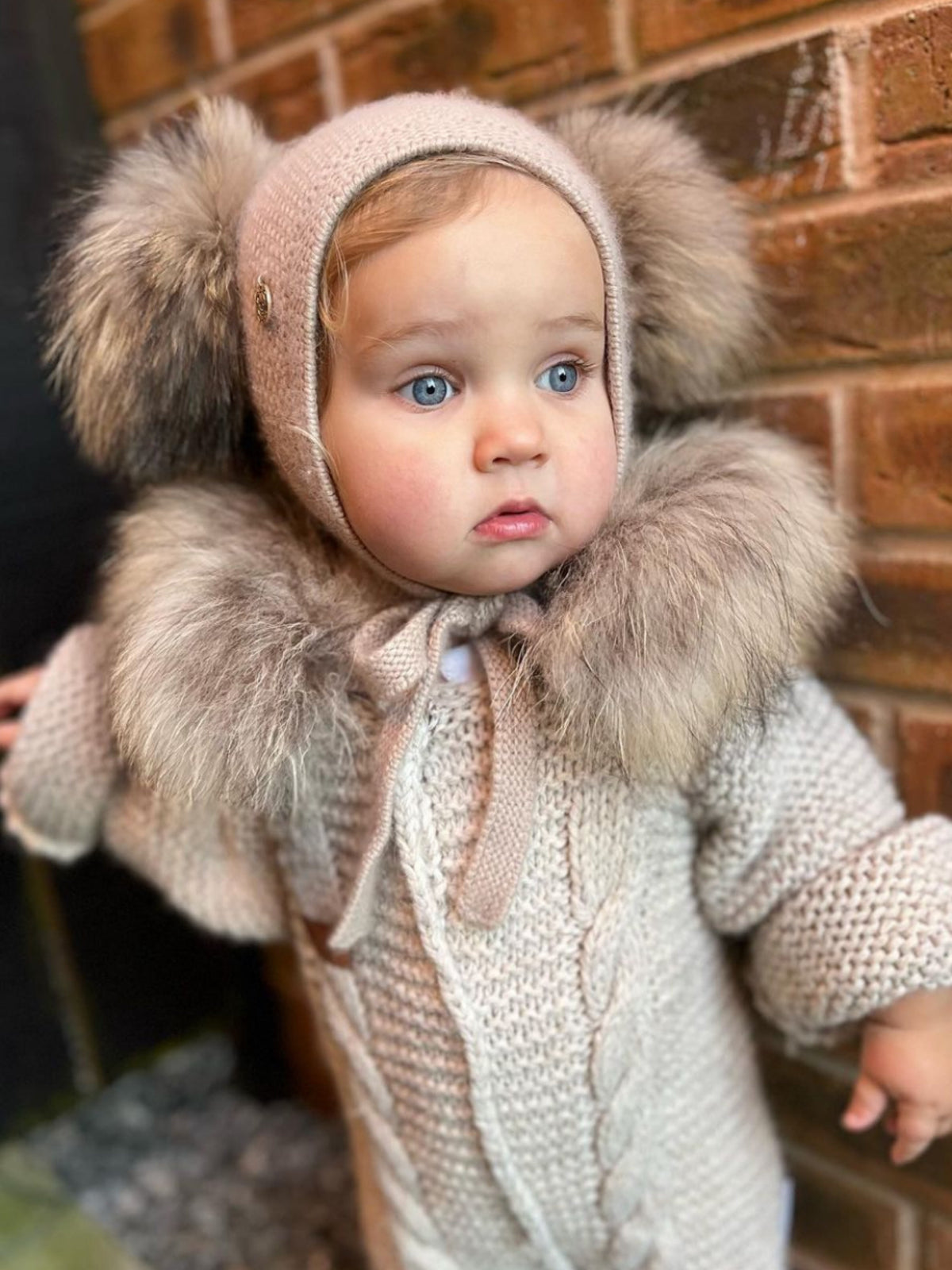 Petite Maison Kids Beige Honeycomb Cashmere Fur Bonnet - Rose & Albert