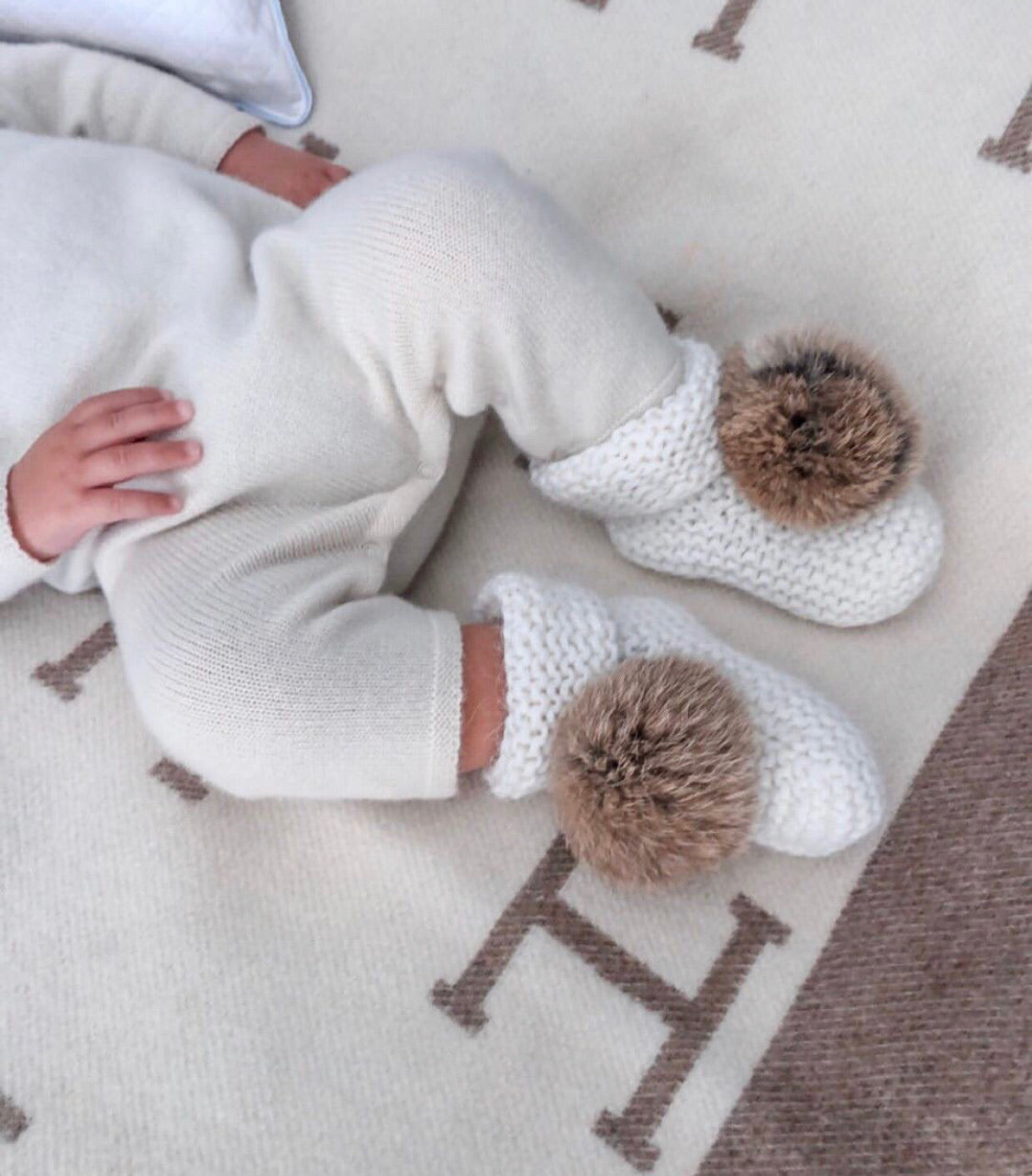 Petit Maison angora pom pom booties pre order - Rose & Albert