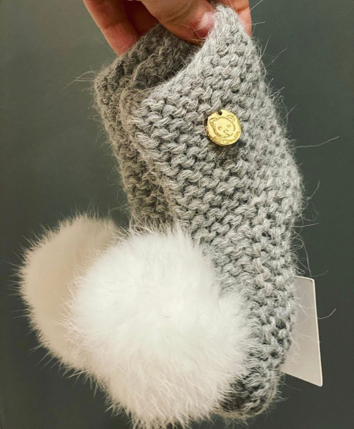 Petit Maison angora pom pom booties pre order - Rose & Albert