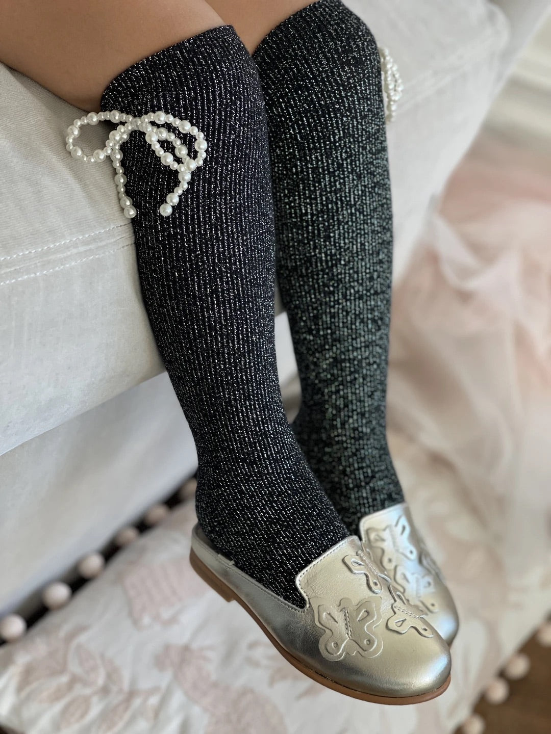 Petite Maison Kids Black 'Perla Shimmer' Socks - Rose & Albert